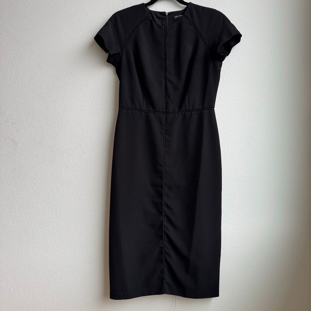 Maggy London Embroidered Tucked Midi Modest Office Sheath Dress Size 6 Small